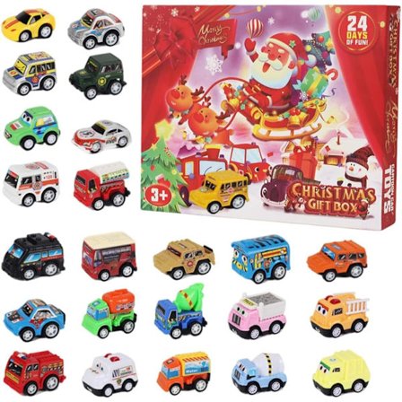Julekalender 2025 til børn - 24 dages overraskelse med pull-back biler, blind box sæt, festlige legetøjsgaver