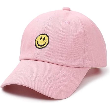 Smile Face Toddler Baseball Cap Kids Washed Funny Hats Adjustable Cute Caps for 3-12 Years Pink