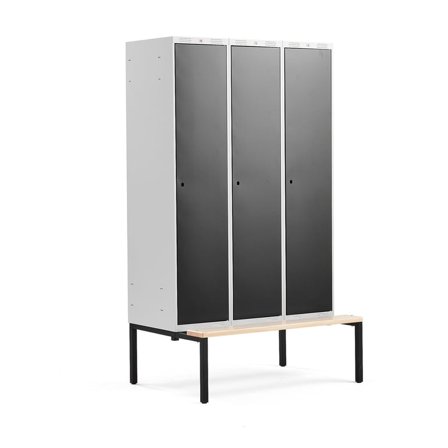 Clothes locker CLASSIC, bench seat, 3 modules, 2120x1200x550mm, black