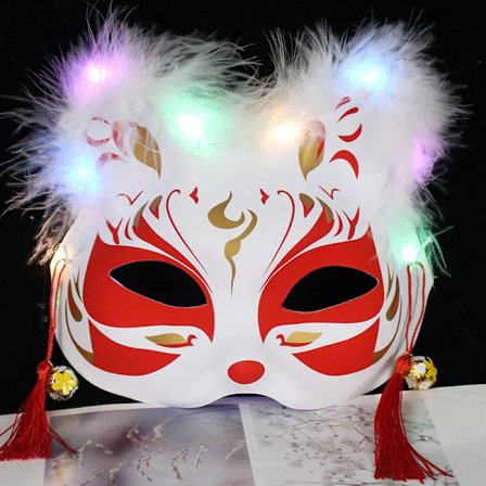 Valaiseva LED-kettumask Japani Cosplay Vilkkuvat silmät Tumma silmämaski Rave-asu Anime Puoli kasvot Kissa Maskit naamiaiset Juhlatarvikkeet 16