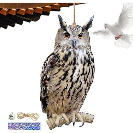 Fågelskrämma i form av uggla, dekorativ och effektiv