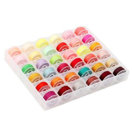 Ferdigspolt undertrådssett med oppbevaringsboks, assorterte farger polyester sytråd for symaskin, standard størrelse klasse 15 spoler, gjenbrukbare