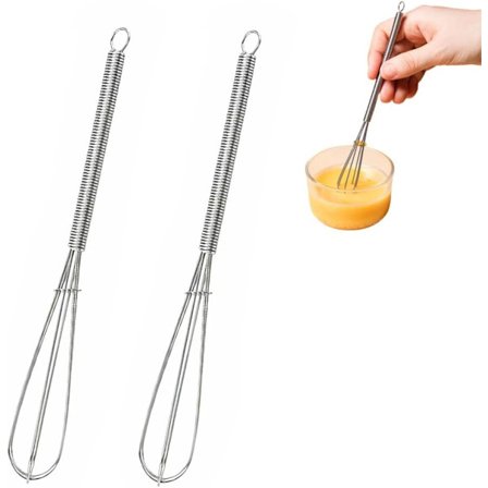 Mini visper i rustfritt stål, sett med 2, bærbar rustfritt stål med tykk tråd for matlaging, blanding og pisking
