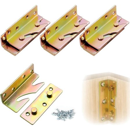4-delt sæt af sengebeslag, til tunge belastninger, sengeforbindelsesbeslag, hjørnebeslag med skruer til møbelforbindelser, hængende sengesider