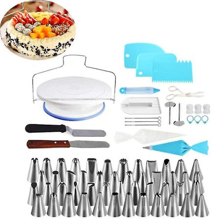 102-delt sett med kakedekoreringsutstyr - rustfrie stålisingstips, kakeplate, slikkepott for kaker