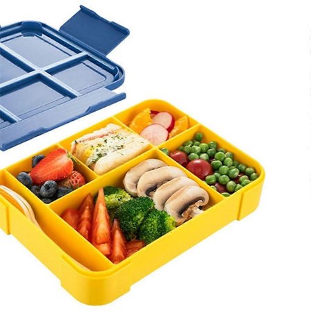 Madkasse Mikrobølgeovn Bento Box Udendørs Frugt Madbeholder med Gaffel Ske Blå