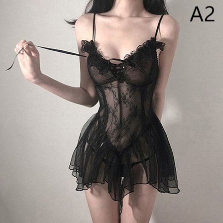 Seksikkäät alusvaatteet musta pitsi lyhyt yöpaita naisten perspektiivi alusvaatteet