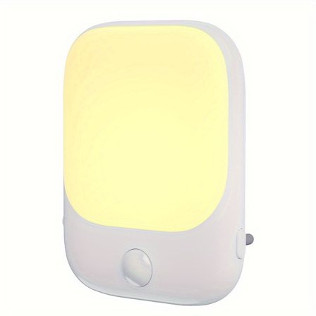 LED-natlampe med bevægelsessensor - 5 justerbare lysstyrkeniveauer - Tilsluttes til væggen for automatisk belysning i trapper, haller, trin, 