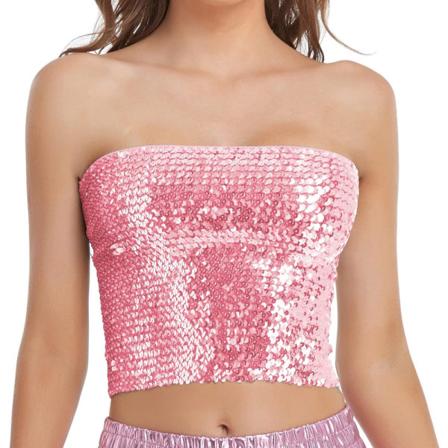 Glittrande paljetter för damer Glitter linne Metallic Crop Tops för Party Clubwear Pink