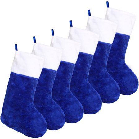 6 stk. julestrømper, 45 cm blå plysj julestrømper til oppheng med