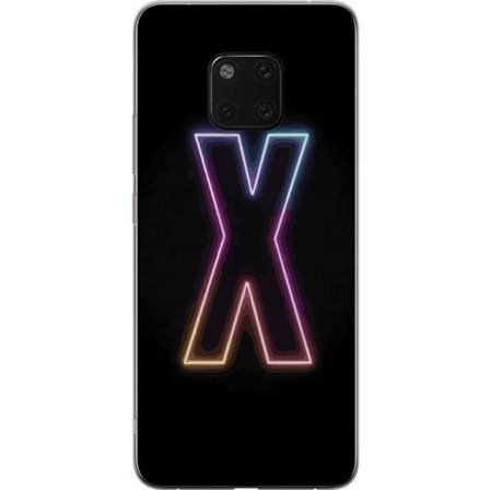 Yhteensopiva Puhelinkuori Huawei Huawei Mate 20 Pro Neonkirjain X voimakkaissa väri vaihteluissa mustaa taustaa vasten, voimakas typografinen suunnit