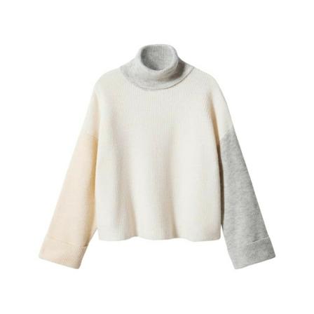 Mango Stickad tröja med matchande paneler beige, Dam Polotröjor, Dam, Storlek: 2XL