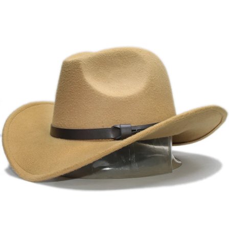 Stor stor plusstørrelse vintage dame herre uld bred skygge cowboy western hat cowgirl begravelse formel bowler hat læderrem 61cm