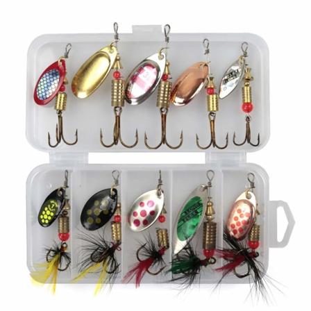 10 stk. Sæt af Sequins Spinner Fiske-Lokker med Krog, Livagtig Roterende Metal Fiske-Agnsæt Crankbaits Sæt Fiskegrej Skarpe Treble Kroge