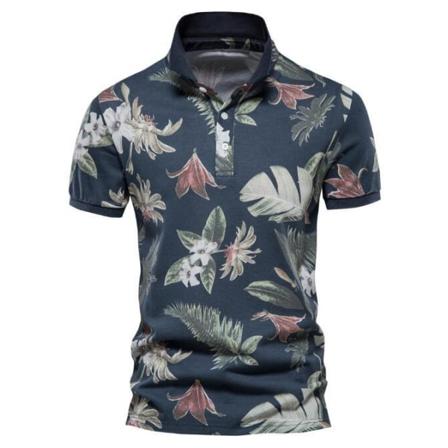 Pikétröjor för män Print kortärmad skjorta dark blue M