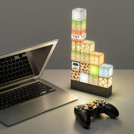 Minecraft Block Building Light 16 Rearrangeable Light Blocks And Bedrock Base Minecraft Bedroom Accessories Lamp Night Light Gifts [DB]