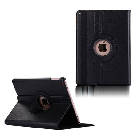 iPad (2017) (9.7") Litsi Pintainen Nahkakotelo Kääntyvällä Standillä - Musta Black