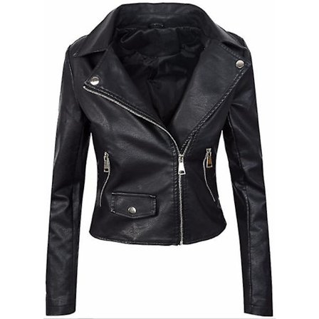 Dam Mode Långärmad Kavajkrage Casual Formell Läderjacka