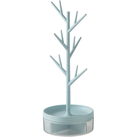 Smykketræ med roterbar base og opbevaringsboks, smykkestativ, træformet hængende organizer til halskæder armbånd ringe øreringe