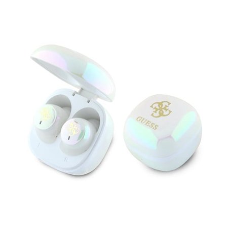 Guess Bluetooth-hörlurar GUTWSJ144ESH TWS + dockningsstation vit/vit Iridescent 4G Tryckt logotyp