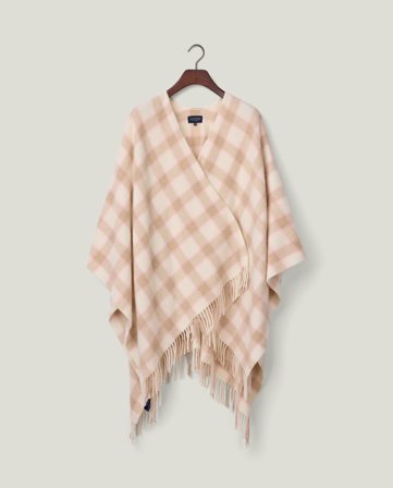 Lexington Karierter Poncho aus recycelter Wollmischung, wollweiß/beige