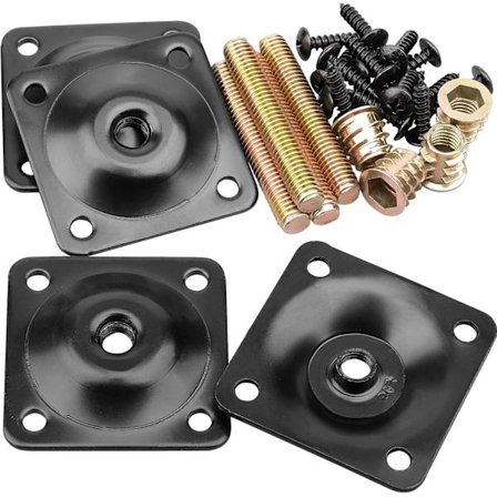 Fästplattor för möbelben T-platta 5/16" (M8) Soffben med hängbultar, skruvar, reparation av svaga möbler, skadad soffa, sits, set om 4, svart