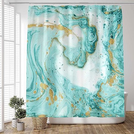 Vesiväri vihreä marmori suihkuverho sininen kulta vesiväri turkoosi linjat vihreä kangas suihkuverho kylpyhuoneen sisustus abstrakti vedenpitävä 