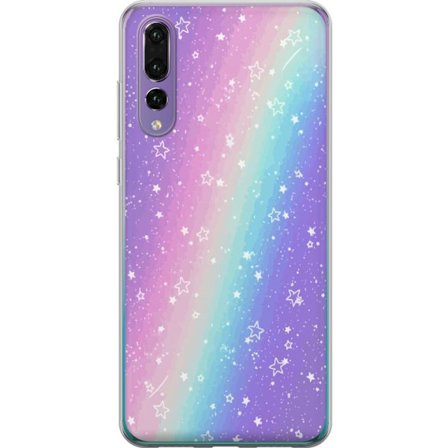 Kompatibel Mobilcover til Huawei P20 Pro Rainbow-farvet pastelbaggrund med hvide stjerner og glitrende prikker i blød overgang