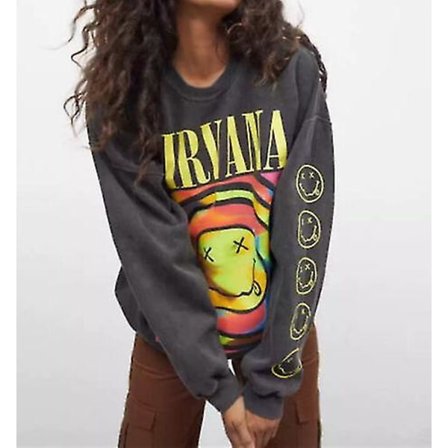 Nirvana Smiley Face Crewneck Sweatshirt Casual Hoodie Heliconia Color Casual Top
