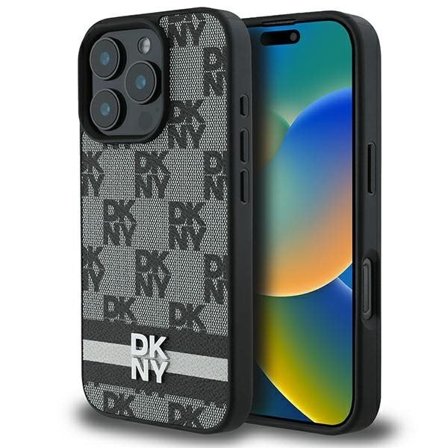 DKNY Ternet mønster & trykte striber Etui til iPhone 16 Pro - Sort