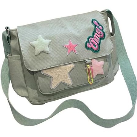 Søt Messenger Veske, Estetisk Skulderveske i Canvas, Stjerne Skulderveske for Kvinner Jenter Skulderveske, Grønn