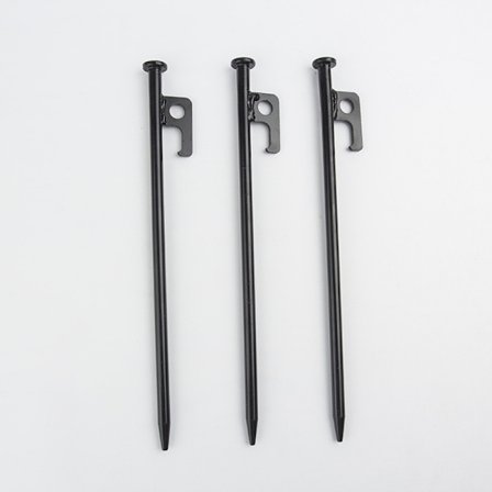 3 tunge teltpløkker, 20 cm højstyrke smedede stål teltpløkker med kroge og huller, bruges til udendørs vandreture, havearbejde, store hårde gro