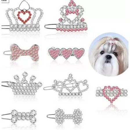 Katt og hund hårklips, 9 stykker strass hund hårtilbehør valp