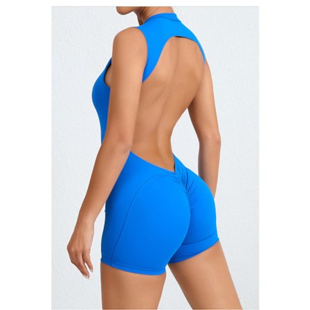 Ermeløs ryggløs yogadrakt med avtagbare puter for fitnesstrening, ferskenformet bunn sportsdrakt