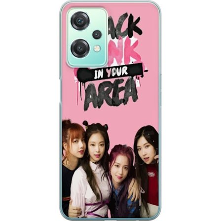 Yhteensopiva Puhelinkuori OnePlus Nord CE 2 Lite 5G BLACKPINK In Your Area, jossa ryhmäkuva Lisa, Jennie, Jisoo ja Rosé vaaleanpunaisen taustan edessä
