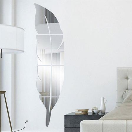 Gør-det-selv fjer spejl wallstickers flisebelægning form dekoration 73*18cm