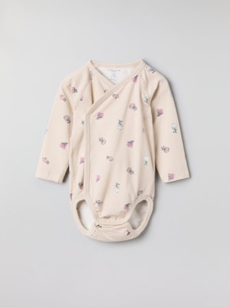 Polarn O. Pyret - wraparound bodysuit with floral print - 56 - Childrenswear - beige