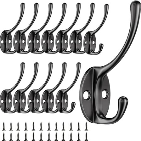 12 st Vintage Väggkrokar Unika Metallhattkrokar Retro Rostfria Krokar med Skruvar för Hem Garderob Badrum Kök (Svart)