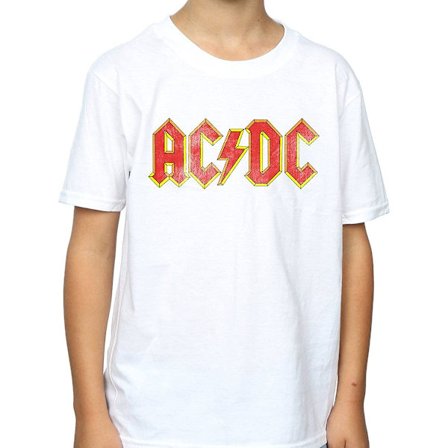 AC/DC Boys Distressed Cotton Logo T-Shirt 7-8 år Vit