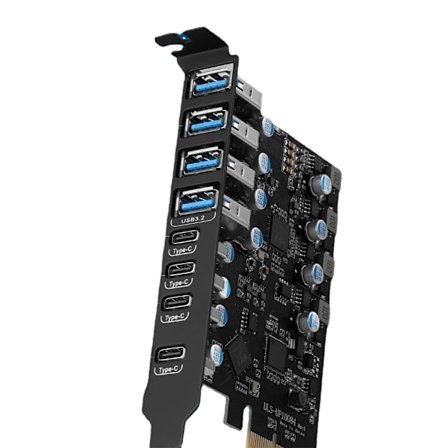 8-Portars 20G USB3.2 Type-C PCIE Desktop Expansionskort PCI-E Adapter Stöder Windows2000 mac- Pro Dual 10G ULANSON