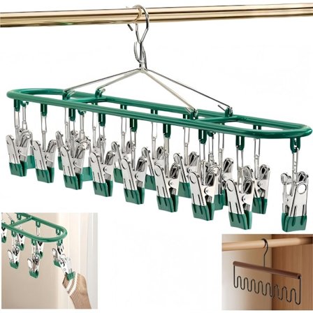 Metall galge med klämmor av rostfritt stål för torkning av kläder och strumpor. Levereras med 20 klämmor för torkning av strumpor, barnkläder och 1