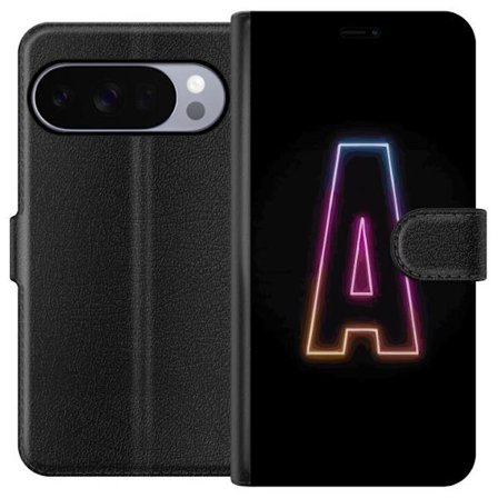 Kompatibelt Lommeboketui til Google Google Pixel 10 Pro XL Minimalistisk neonbokstav A i regnbuefarget lys mot svart bakgrunn i moderne typografisk st