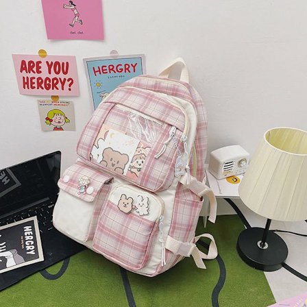 Student skolväska college gymnasium student stor kapacitet ryggsäck kvinnlig grundskolestudent dubbel ryggsäck kvinnlig studentväska-rosa