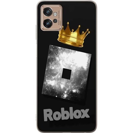 Kompatibelt Mobildeksel til Motorola Motorola Moto G32 Minimalistisk svart og sølvfarget Roblox-symbol med gylden krone og luksuriøs gamer-estetikk