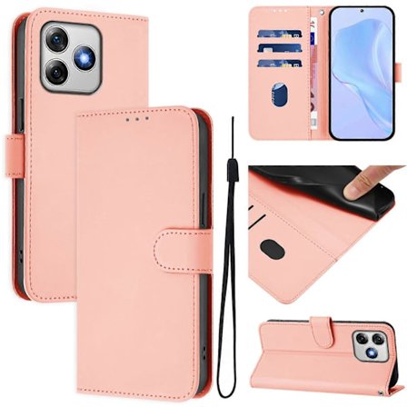 Skin Feel Solid Color Leather Phone Case med snor