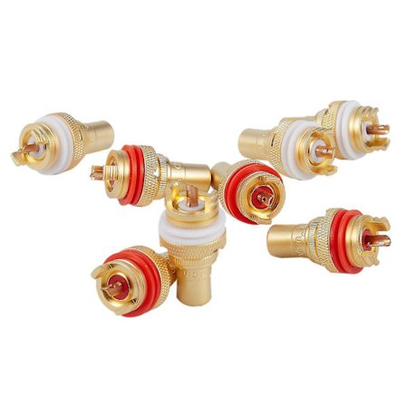 8 x CMC Phono Chassis Stik Amp Hifi RCA Guldbelagt Lotus Hunkontakt (Gylden)