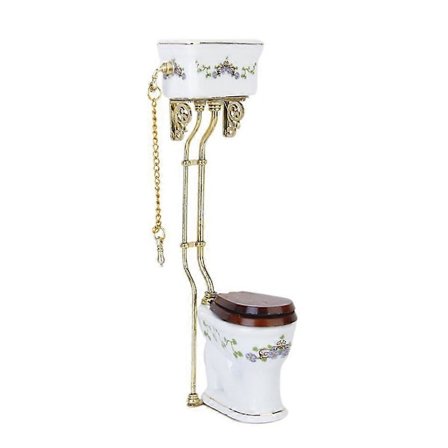 Vintage Badeværelse Toilet i Porcelæn i Viktoriansk Stil Dukkehus Miniature Hvid + Guld