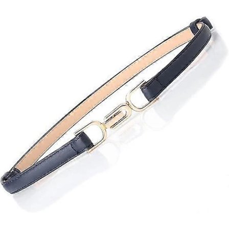 Tyndt kunstlæderbælte til damer, justerbart smalt PU-læderbælte med metalspænde til damer, jeanskjole, smalt bælte, marineblå