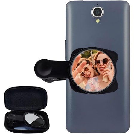 Vlog Selfie Skærmklipsbeslag, Bærbart Selfie Spejl til Telefon Bagkamera med Etui, Vidvinkel Spejl Telefon Spejl til Alle Telefoner (Sort)