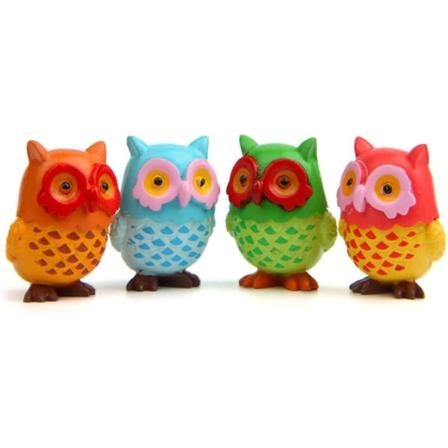 Mini söta uggla figurer (4 st), uggla leksaker cupcake toppers, växt, bil dekoration